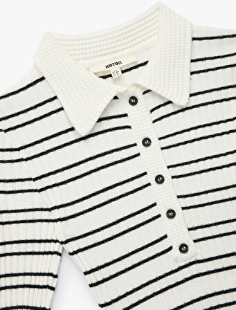 Yarım Düğmeli Kısa Kollu Polo Yaka Triko Kazak