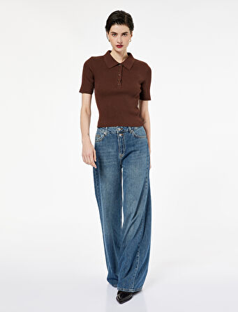 Regular Fit Yarım Düğmeli Kısa Kollu Polo Yaka Triko Kazak