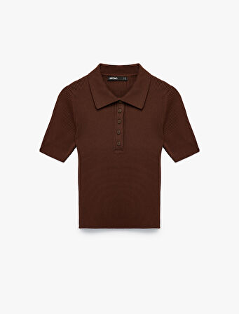Regular Fit Yarım Düğmeli Kısa Kollu Polo Yaka Triko Kazak