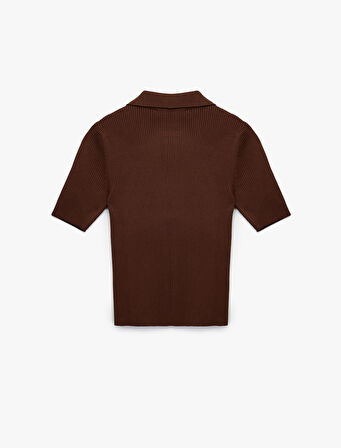 Regular Fit Yarım Düğmeli Kısa Kollu Polo Yaka Triko Kazak