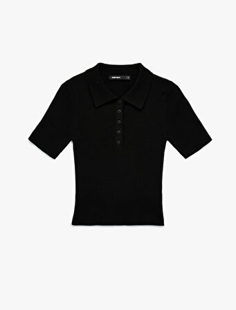 Regular Fit Yarım Düğmeli Kısa Kollu Polo Yaka Triko Kazak