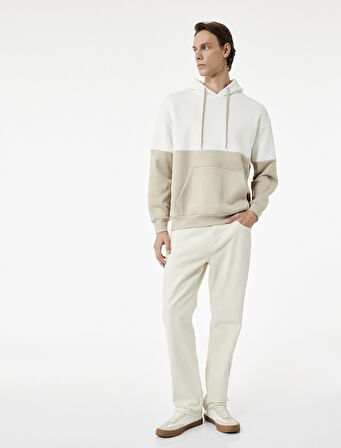 Kapşonlu Renk Bloklu Pamuklu Şardonlu Oversize Kanguru Cepli Sweatshirt