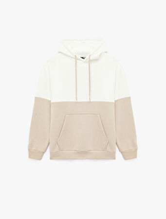 Kapşonlu Renk Bloklu Pamuklu Şardonlu Oversize Kanguru Cepli Sweatshirt