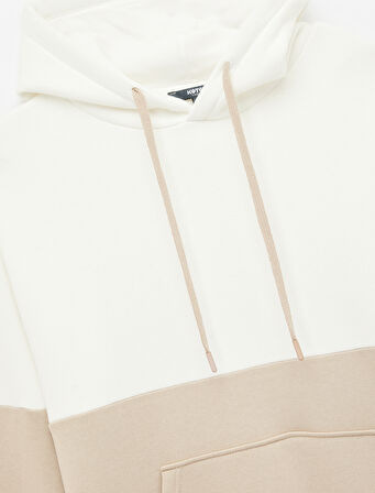 Kapşonlu Renk Bloklu Pamuklu Şardonlu Oversize Kanguru Cepli Sweatshirt