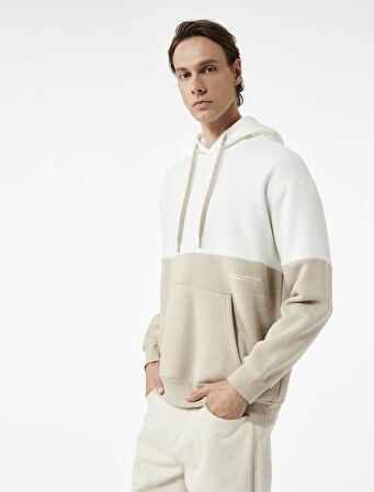 Kapşonlu Renk Bloklu Pamuklu Şardonlu Oversize Kanguru Cepli Sweatshirt