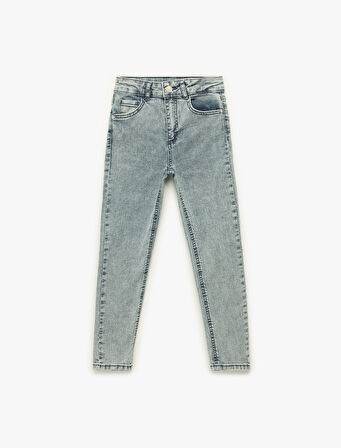 Beli Ayarlanabilir Lastikli Pamuklu Dar Paça Denim Pantolon - Slim Jean