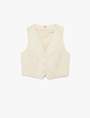 Astarlı V Yaka Düğmeli Blazer Yelek