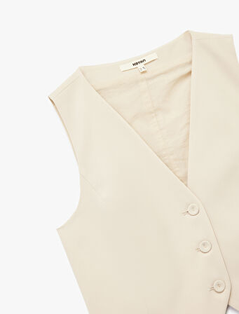 Astarlı V Yaka Düğmeli Blazer Yelek