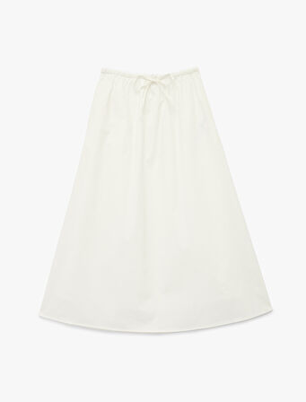 Pamuklu Astarlı Rahat Kalıp Yüksek Bel Poplin Kloş Etek