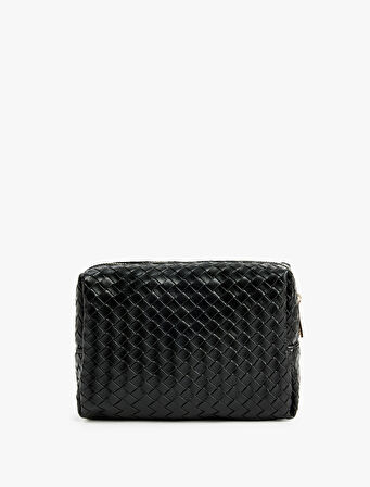 Fermuarlı Örgü Desenli Makyaj Çantası