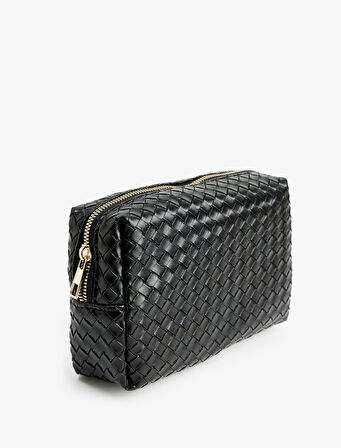 Fermuarlı Örgü Desenli Makyaj Çantası