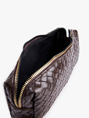 Örgü Desenli Fermuarlı Makyaj Çantası