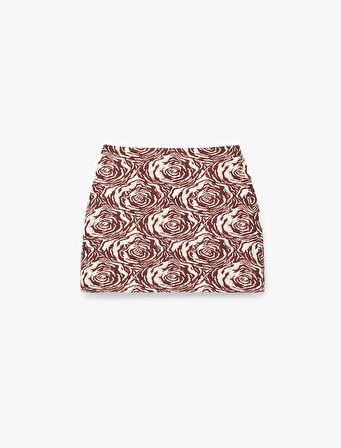 Slim Fit Floral Desenli Mini Etek