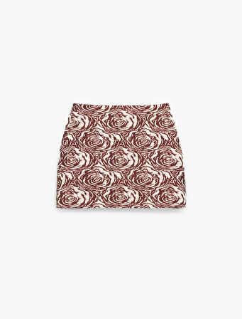 Slim Fit Floral Desenli Mini Etek
