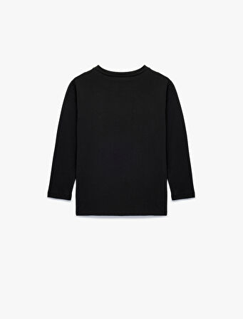 Baskılı Uzun Kollu Bisiklet Yaka Pamuklu Tişört