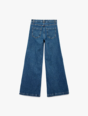 Rahat Kalıp Cep Detaylı Nervürlü Geniş Paça Jean Pantolon -  Wide Leg Jeans