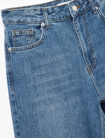 Pamuklu Bol Kalıp Düğmeli Cep Detaylı Baggy Jean Pantolon - Baggy Jeans