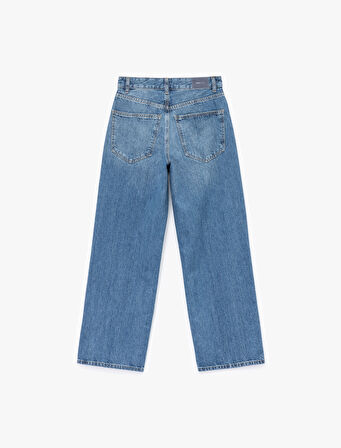 Pamuklu Bol Kalıp Düğmeli Cep Detaylı Baggy Jean Pantolon - Baggy Jeans