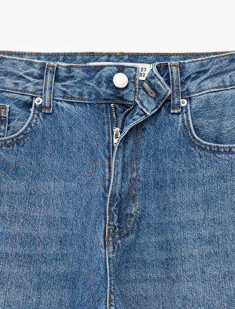 Pamuklu Bol Kalıp Düğmeli Cep Detaylı Baggy Jean Pantolon - Baggy Jeans