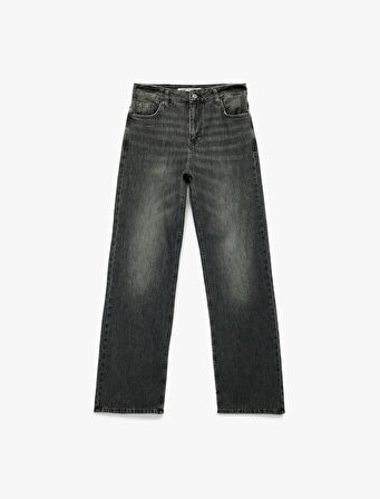 Yıkamalı Cepli Normal Bel Düz Paça Jean Pantolon -  Longer Straight Fit Jean
