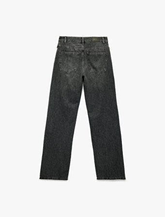 Yıkamalı Cepli Normal Bel Düz Paça Jean Pantolon -  Longer Straight Fit Jean