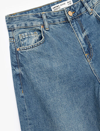 Pamuklu Loose Fit Düz Kalıp Jean Pantolon - Loose Straight Fit Jean