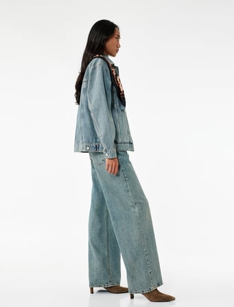 Geniş Paça Rahat Kalıp Pamuklu Jean Pantolon - Wide Leg Jeans
