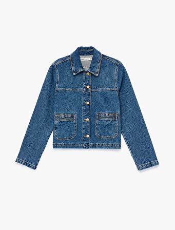 Uzun Kollu Düğmeli Klasik Yaka Denim Ceket