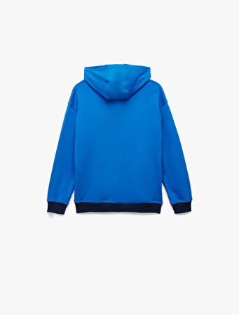 Pamuklu Baskılı Uzun Kollu Kapşonlu Oversize Sweatshirt