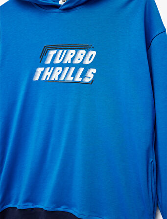 Pamuklu Baskılı Uzun Kollu Kapşonlu Oversize Sweatshirt