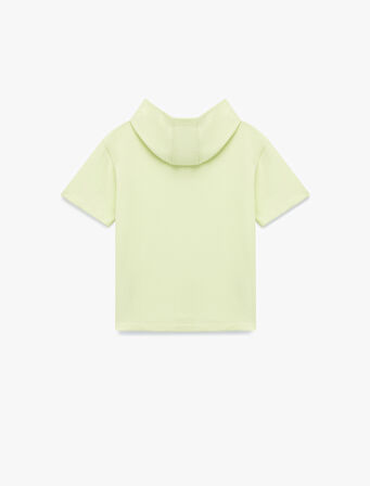 Pamuklu Kısa Kollu Baskılı Kapşonlu Oversize Sweatshirt