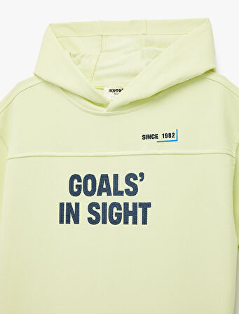 Pamuklu Kısa Kollu Baskılı Kapşonlu Oversize Sweatshirt