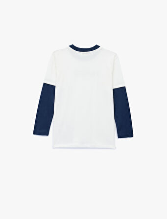 Baskılı Uzun Kollu Bisiklet Yaka Pamuklu Tişört