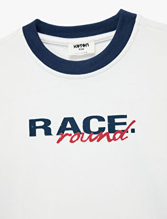 Baskılı Uzun Kollu Bisiklet Yaka Pamuklu Tişört