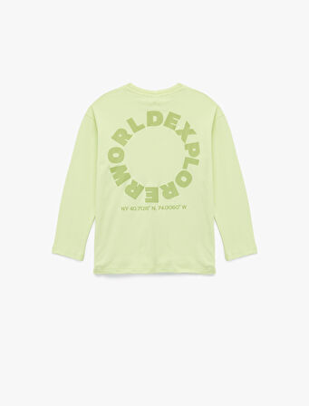 Pamuklu Baskılı Uzun Kollu Bisiklet Yaka Oversize Sweatshirt