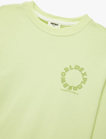 Pamuklu Baskılı Uzun Kollu Bisiklet Yaka Oversize Sweatshirt