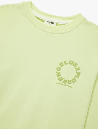 Pamuklu Baskılı Uzun Kollu Bisiklet Yaka Oversize Sweatshirt