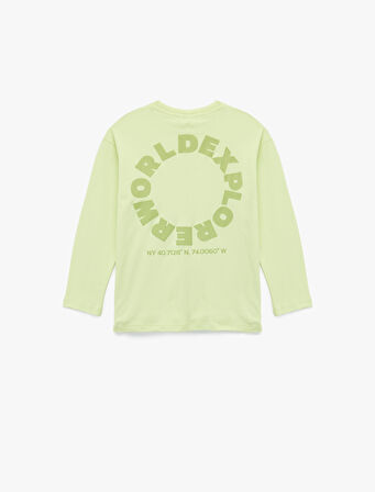 Pamuklu Baskılı Uzun Kollu Bisiklet Yaka Oversize Sweatshirt