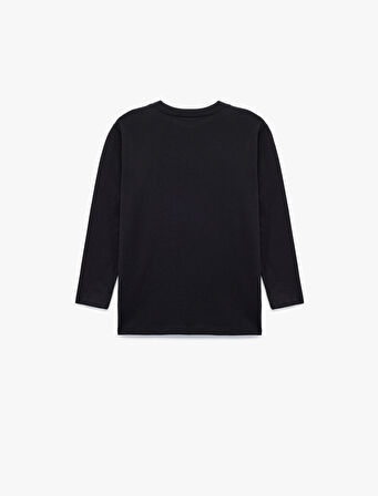 Pamuklu Uzun Kollu Bisiklet Yaka Baskılı Tişört