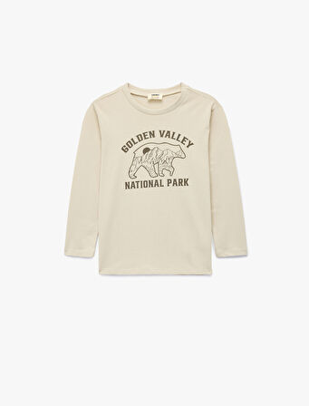 Pamuklu Uzun Kollu Bisiklet Yaka Baskılı Tişört