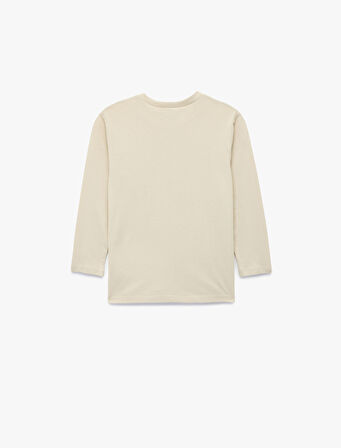 Pamuklu Uzun Kollu Bisiklet Yaka Baskılı Tişört