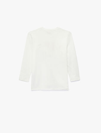 Pamuklu Bisiklet Yaka Baskılı Uzun Kollu Tişört