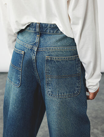 Pamuklu Geniş Paça Denim Pantolon - Loose Fit Jean