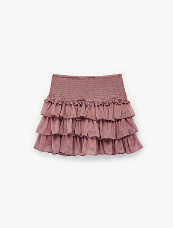 Gipeli Kat Detaylı Volanlı Desenli Mini Şort Etek