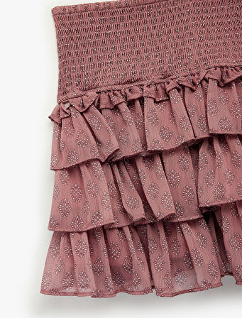 Gipeli Kat Detaylı Volanlı Desenli Mini Şort Etek