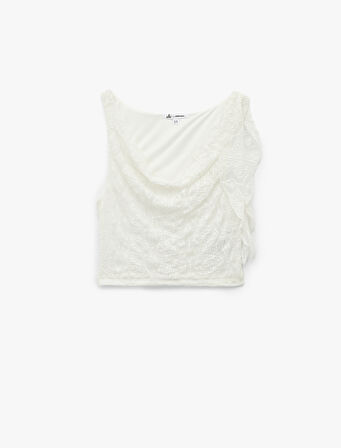 Slim Fit Degaje Yaka Dantelli Kolsuz Bluz