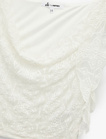 Slim Fit Degaje Yaka Dantelli Kolsuz Bluz