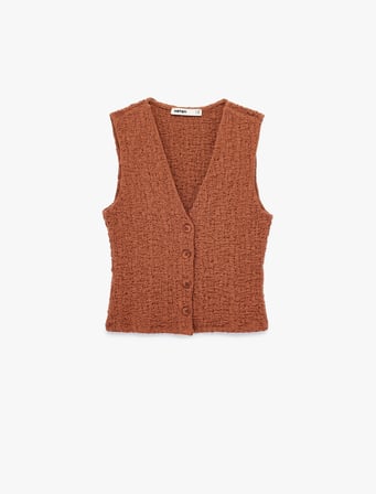 Bürümcük Kumaş Slim Fit V Yaka Düğmeli Yelek