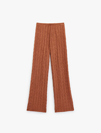 Beli Bağcıklı Dokulu Uzun Bol Paça Pantolon