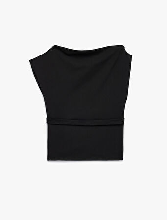 Slim Fit Kemer Detaylı Degaje Yaka Kolsuz Bluz